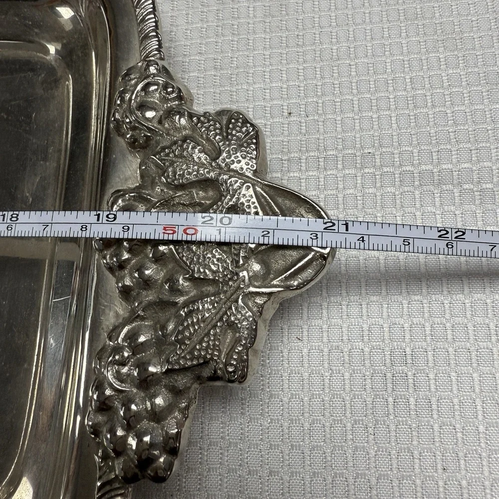 Vintage Butler Vanity Tray Grapes Leaf‎ Handles 21x8 Bella Lux Sliver Colored